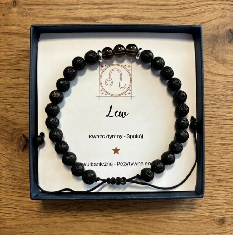 Męska Bransoletka Zodiakalna Lew - Naturalny Kamień Kwarc dymny – Talizman Spokoju