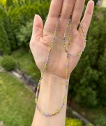 Komplet z tanzanitem, oliwinem, złota lunula słowiańska, biżuteria handmade z kamieni naturalnych